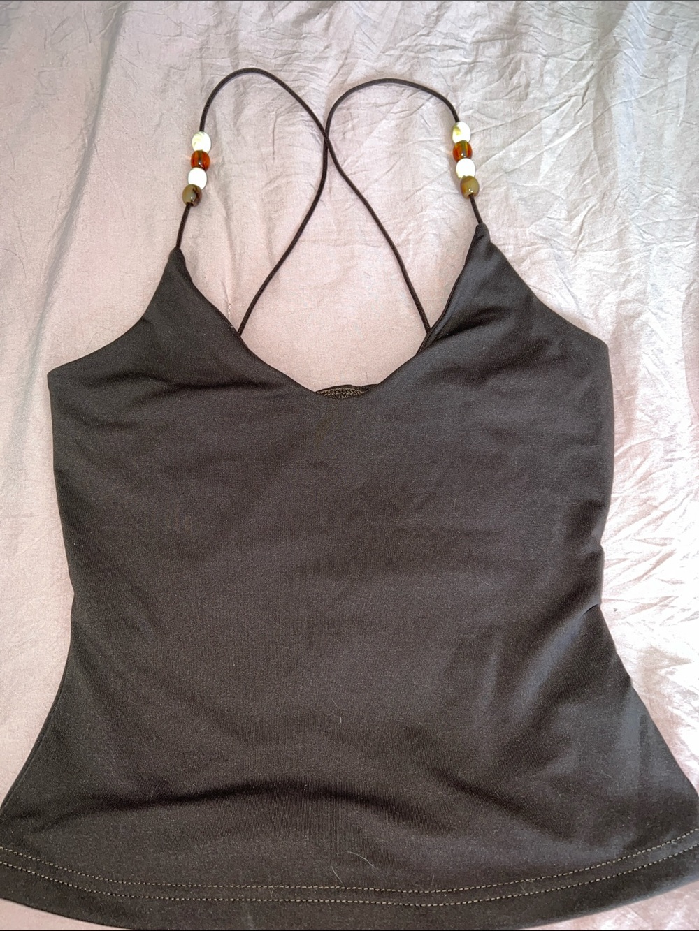 SHEIN Black Crisscross Bead-Accent Cami
